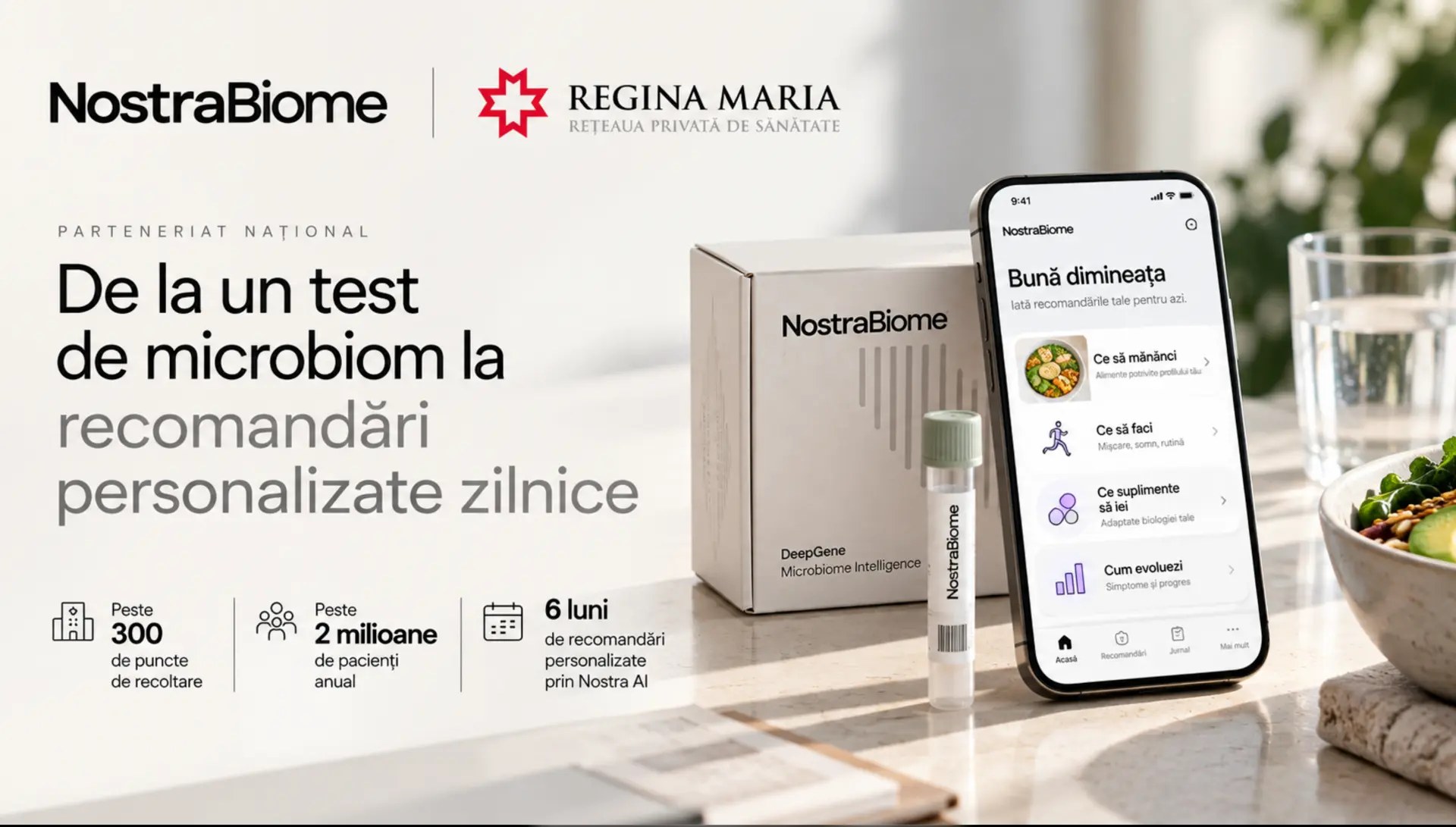 NostraBiome and Regina Maria — from a microbiome test to daily personalised recommendations, with the DeepGene kit and the Nostra AI app