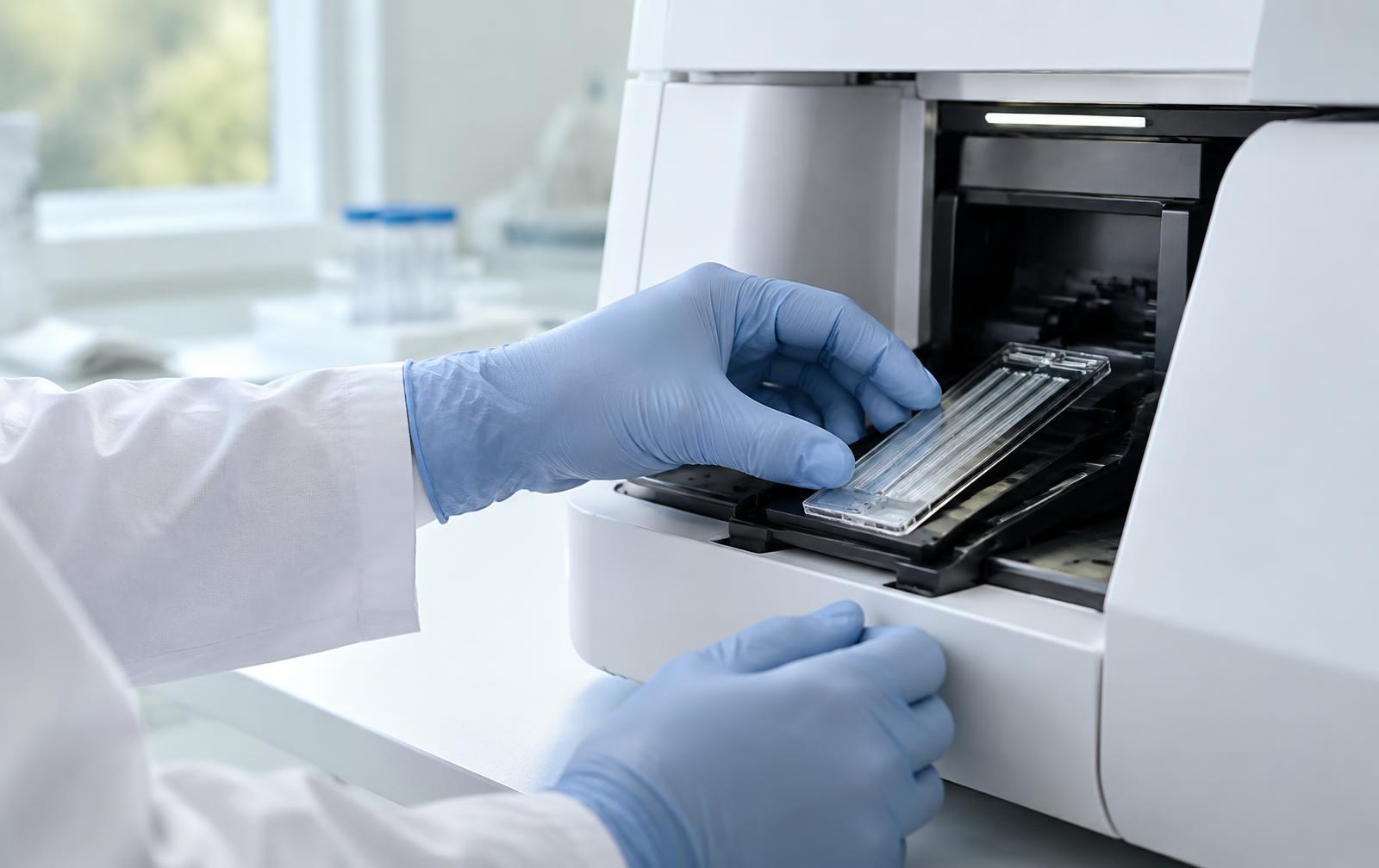 Illustrative laboratory sequencing workflow with a sample flow cell